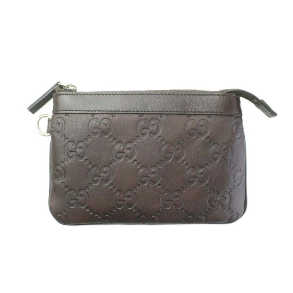 Gucci Pouch Clutch Leather Brown GG Embossed